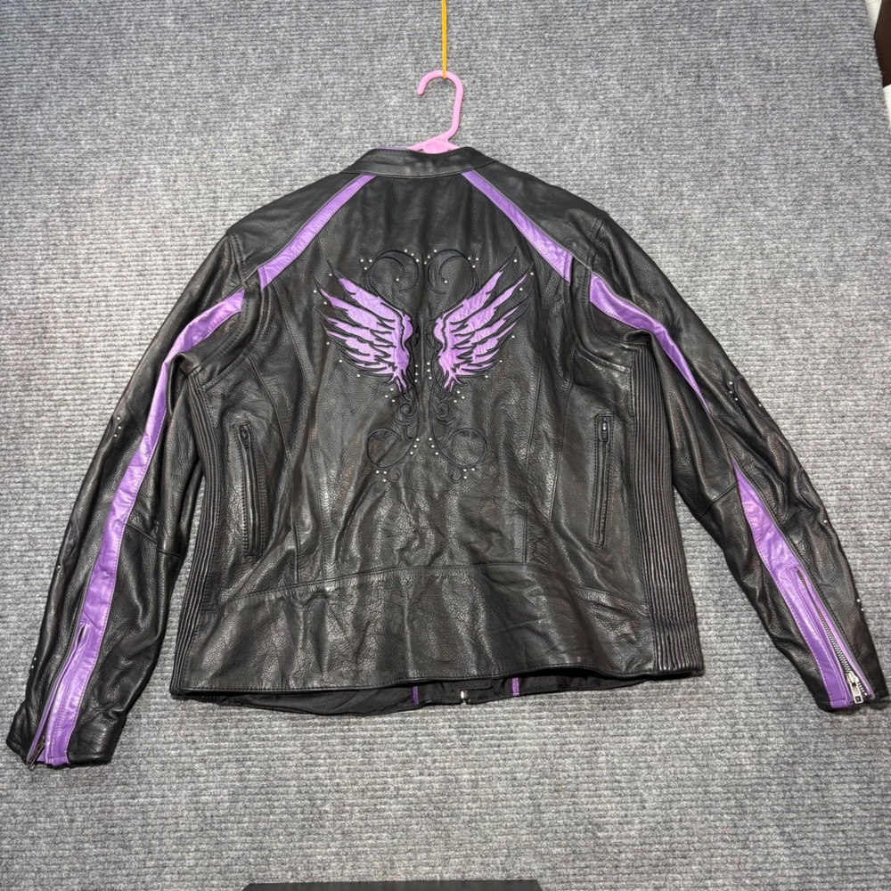 Milwaukee Leather Womens XXL Black Purple Angel Wings Studded Motorcycle Jacket